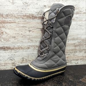 Womens Sorel Out N About Winter Boots Sz 6.5 Used NL2412 052 Quilted Gray Mesh
